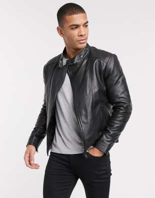 barney's originals real leather varsity jacket with panelling