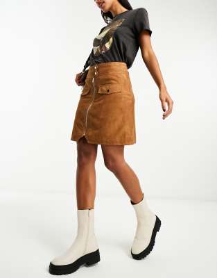 Barneys Originals Klkata real suede mini skirt in brown - ASOS Price Checker