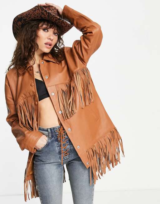 Barney's Originals – Kurtka oversize z naturalnej skóry z frędzlami