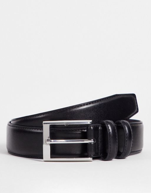 Men's Black Textured Leather Belt with Silver Buckle - Barneys Originals