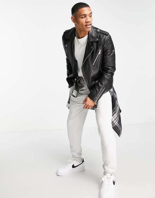 Asos barneys original leather biker jacket best sale