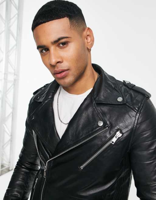 Asos barneys original leather biker jacket sale