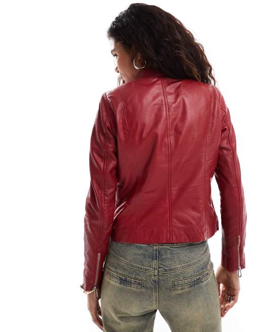 Barneys Originals leather biker jacket in red