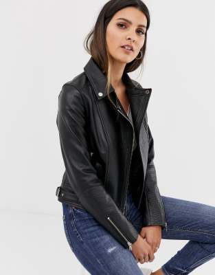 Barney's Originals leather biker jacket with mock croc panels | ASOS