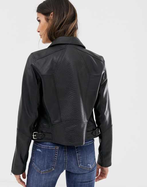 Barney's Originals leather biker jacket with mock croc panels, 2 of 4