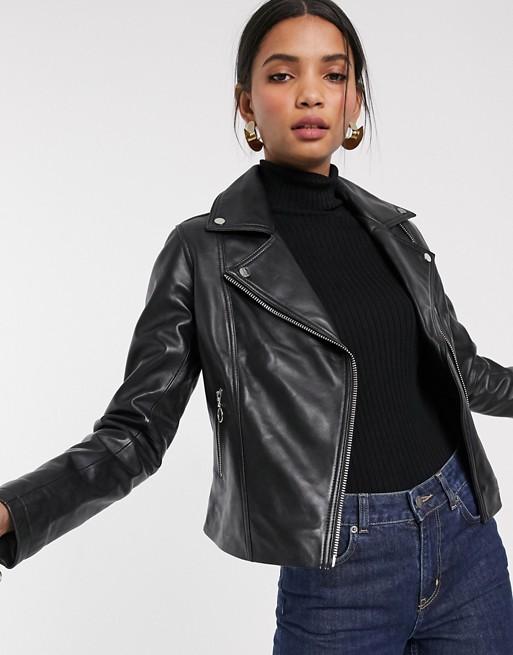 Barney's Originals leather biker jacket with pull ring zips