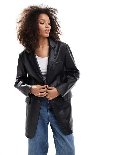 Barneys Originals leather blazer in black - view 1