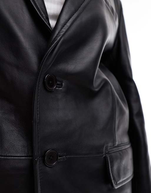 Barneys Originals leather blazer in black, 3 of 4