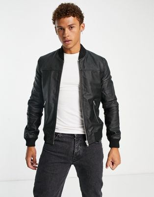Barneys Originals leather bomber jacket in black