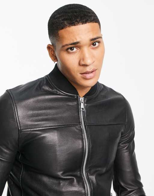 Asos mens leather hot sale bomber jacket