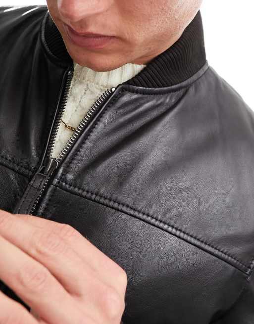 Barney's Originals leather bomber jacket in Brown, 2 of 4