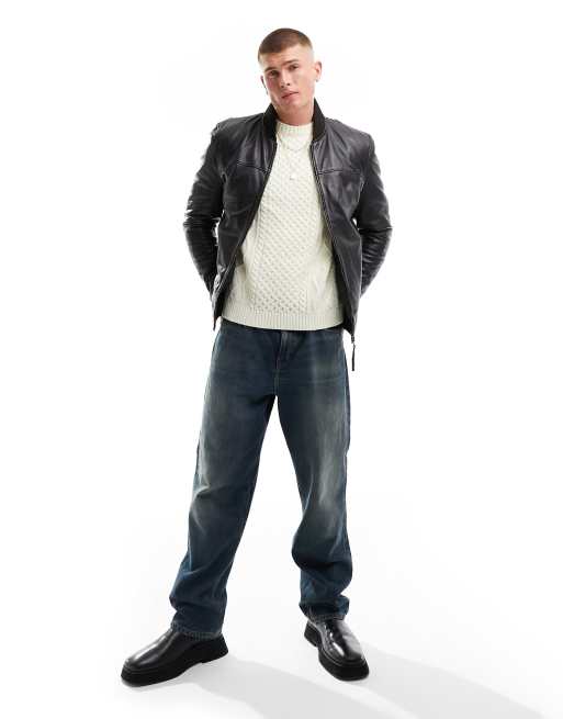 Barney's Originals leather bomber jacket in Brown, 3 of 4