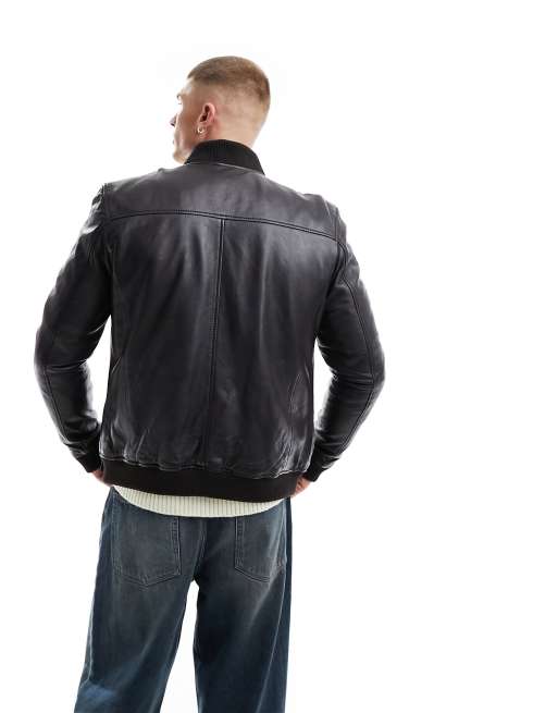 Barney's Originals leather bomber jacket in Brown, 4 of 4