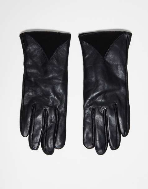 Barney's Originals leather glove with panel detail in black - view 1