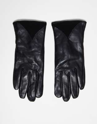 Barney's Originals leather glove with panel detail in black | ASOS