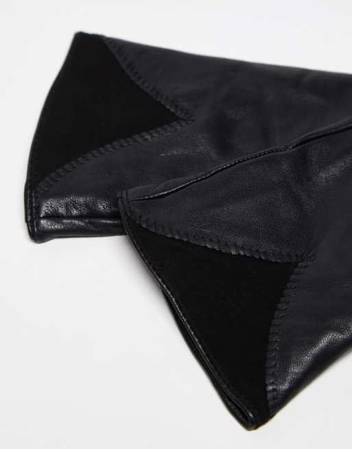 Barney's Originals leather glove with panel detail in black, 3 of 4