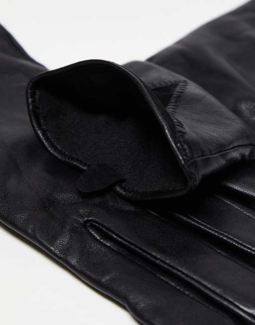 Barney's Originals leather glove with panel detail in black, 4 of 4