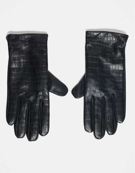 Barneys Originals leather gloves in croc black - view 1