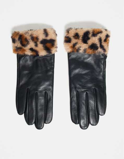 Barneys Originals leather gloves in leopard and black - view 1