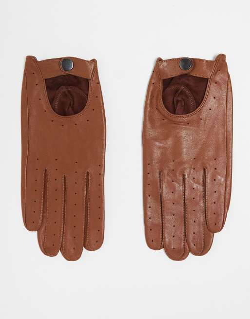 Tan leather gloves deals