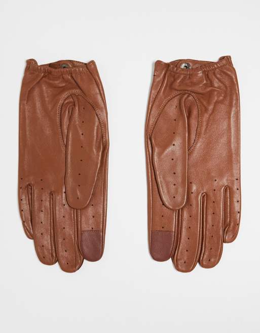 Barneys Originals leather gloves in tan, 4 of 4