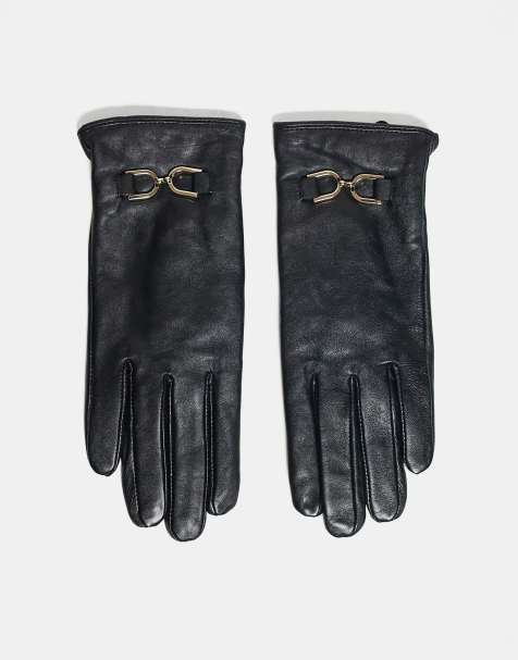 Barneys Originals Leather gloves with gold buckle detail in black - view 1