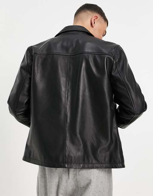 Barneys Originals leather harrington jacket in black | ASOS