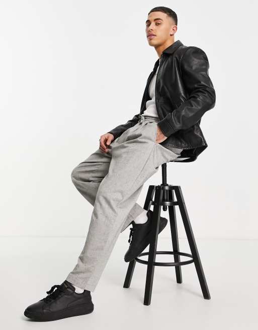 Barneys Originals leather harrington jacket in black | ASOS