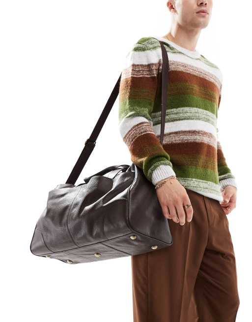 Barneys Originals leather holdall in brown, 3 of 4