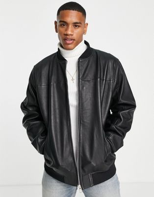 Barneys Originals Leather Oversized Bomber Jacket In Black | ModeSens