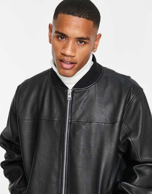 Men's Real Leather Bomber Jacket - Barneys Originals