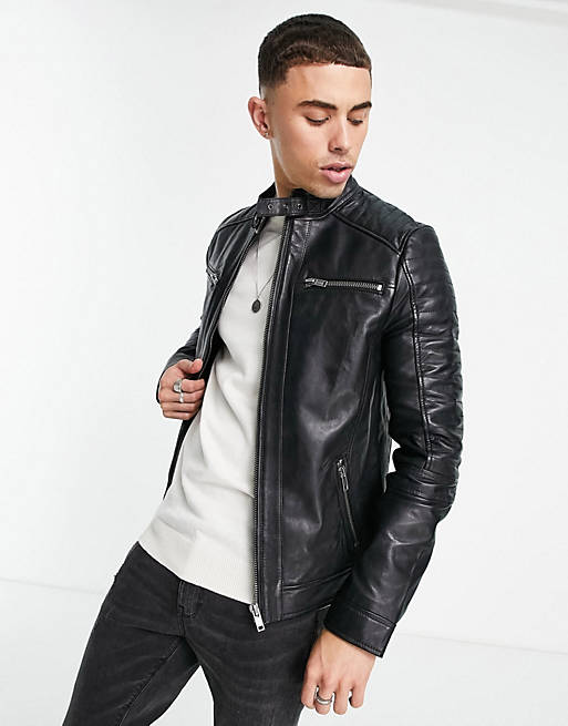 Barneys Originals leather racer jacket in black