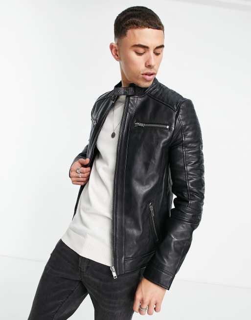 Asos barneys original 2024 leather biker jacket