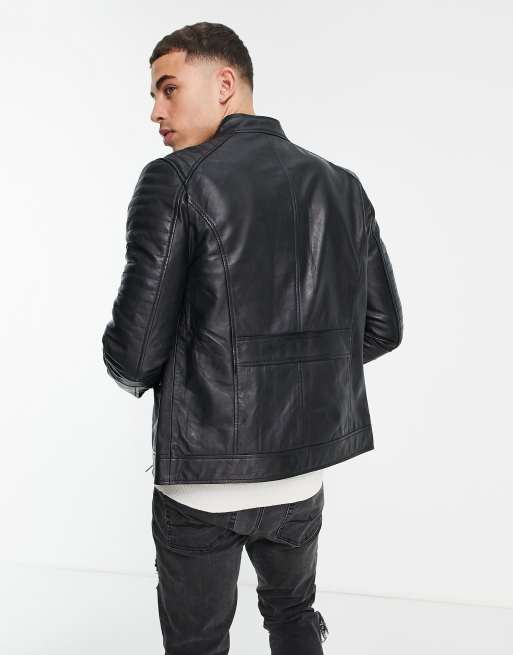 Asos barneys original hot sale leather biker jacket