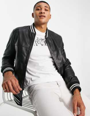 Faux-leather varsity jacket