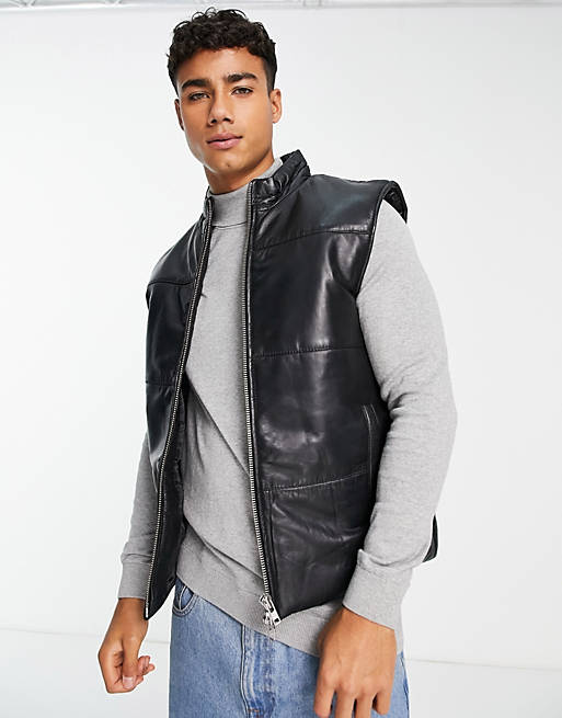 Barneys Originals leather vest in black