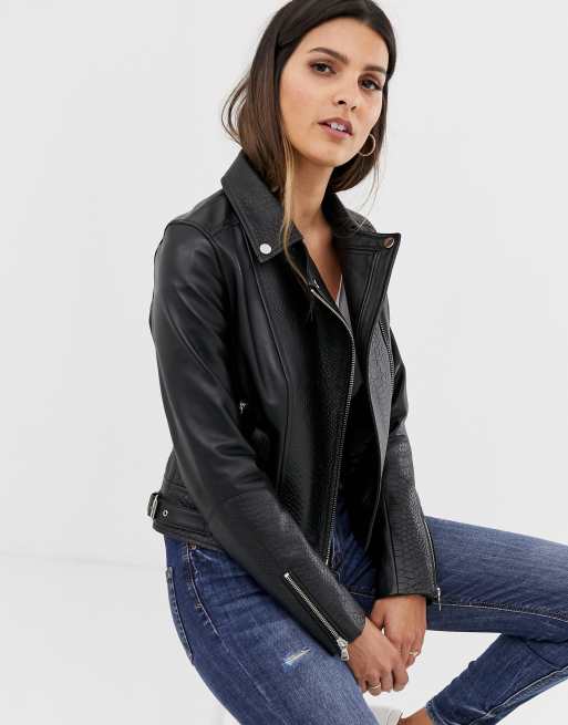 Barney's Originals - Leren bikerjack met imitatiekrokodillen vlak