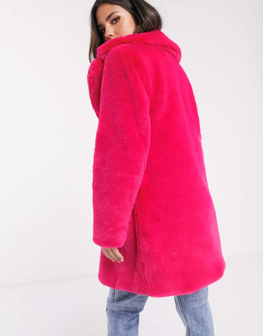 Barney s Originals Long manteau fausse fourrure Rose fluo