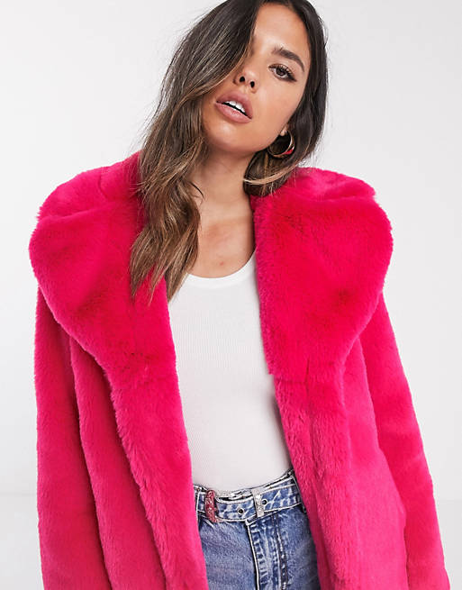Originals Longline Faux Fur Coat, Pink Longline Faux Fur Coat