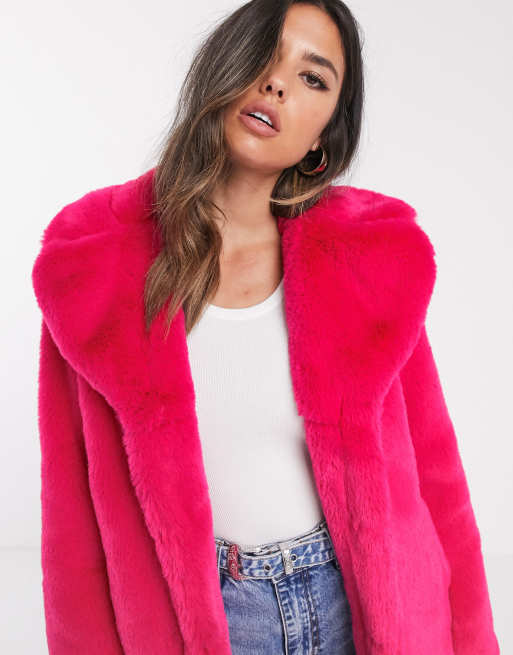 Barney s Originals longline faux fur coat in neon pink