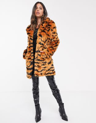 tiger faux fur coat