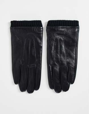 Barneys Originals nappa leather cuffed touchscreen gloves in black