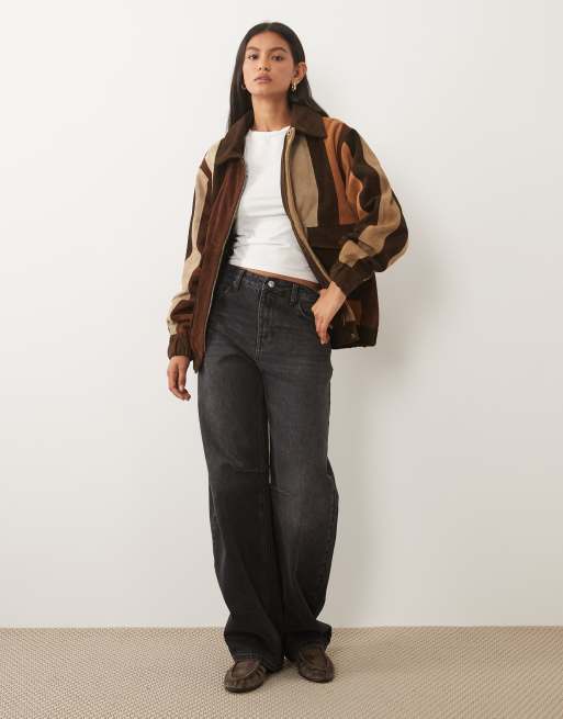 Barneys Originals Patchwork real suede bomber jacket in brown, 3 of 4