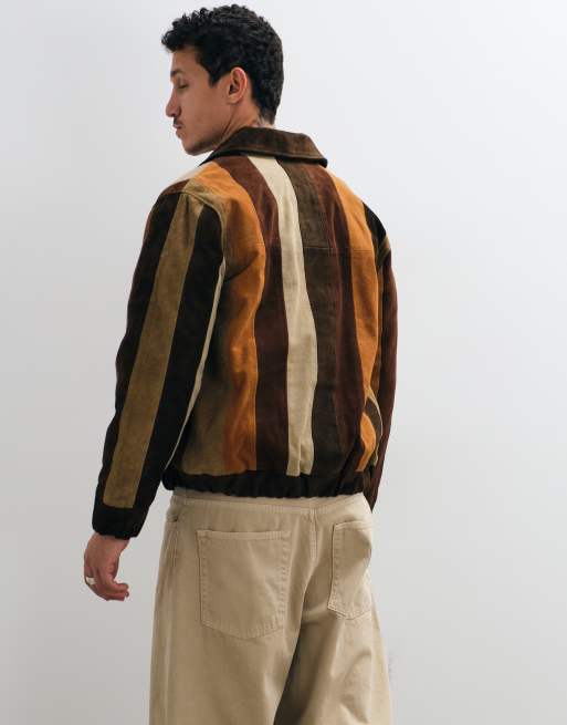 Barneys Originals Patchwork real suede bomber jacket in brown, 5 of 5