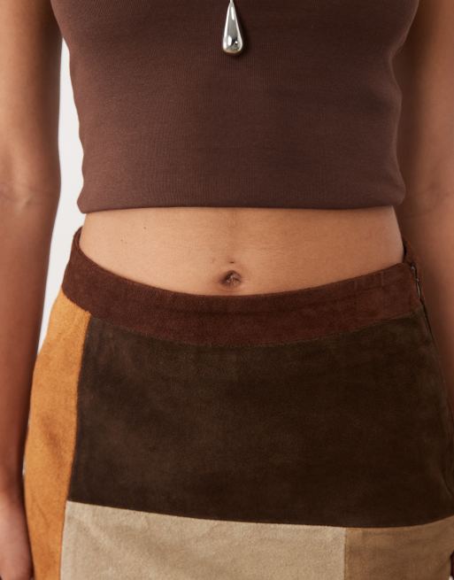 Barneys Originals Patchwork real suede mini skirt in brown, 2 of 5