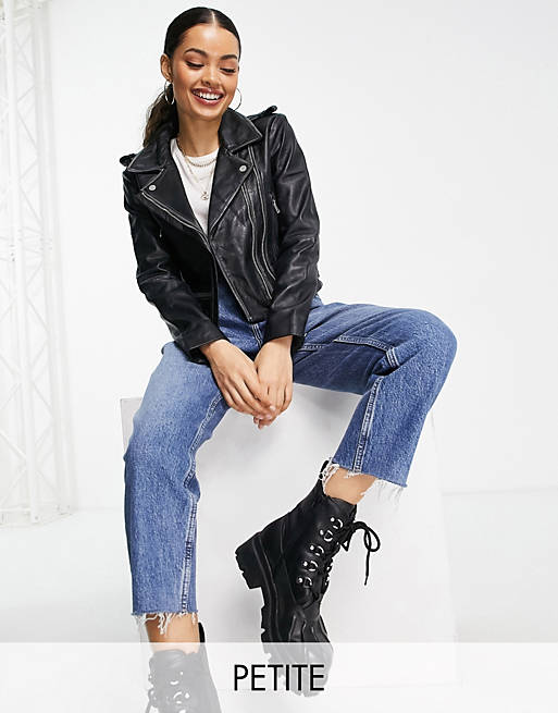 Barney's Originals Petite Beppe leather jacket with ribbed detail | ASOS