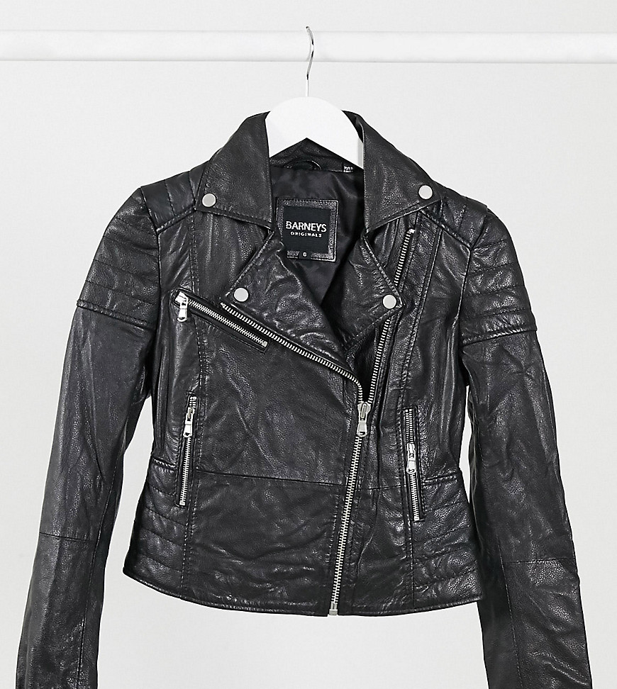 Barney's Originals Petite Clara real leather jacket-Black