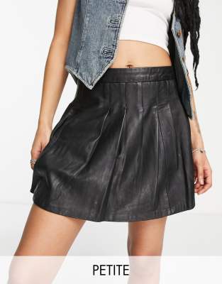 Barneys Originals Barney's Originals Petite real leather pleated mini tennis skirt-Black