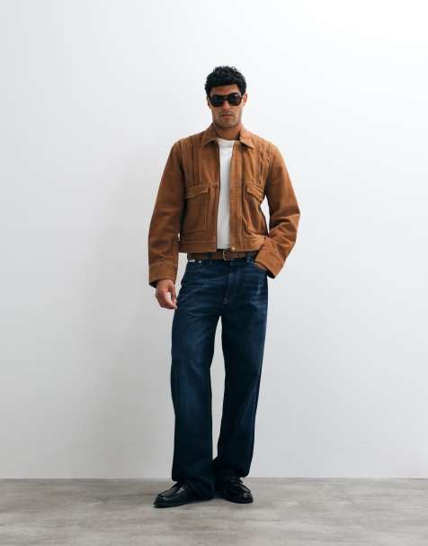 Barneys Originals Pleated real suede harrington jacket in tan - view 1