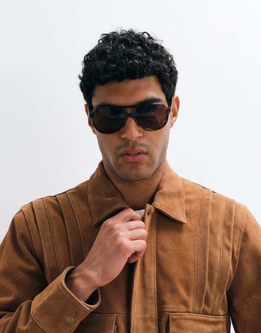 Barneys Originals Pleated real suede harrington jacket in tan | ASOS